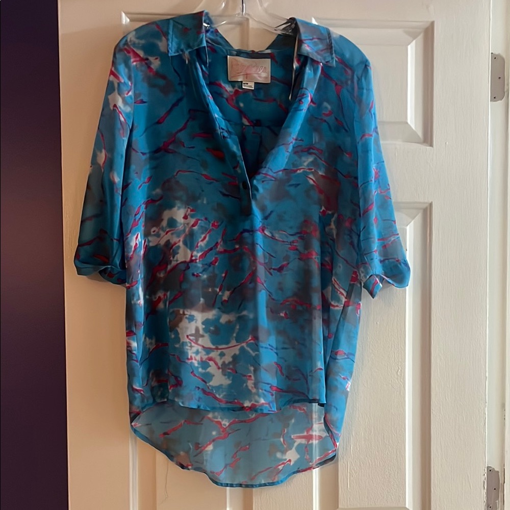 Blue and Red Abstract Women's Top